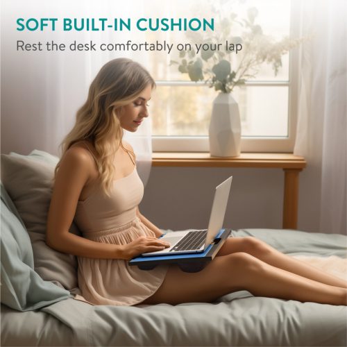 Masa reglabila laptop Navaris, 9 unghiuri, 37.6x28x5.8 cm, perna dubla, negru, plastic/textil