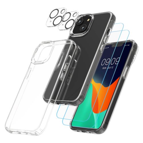 Sada pouzdra a 2 ochranných fólií pro přední stranu/fotoaparát pro Apple iPhone 14, průhledná, plast/tvrzené sklo, 61824.03
