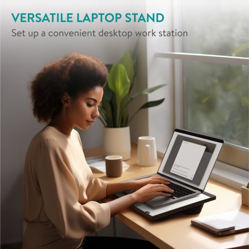 Masa reglabila laptop Navaris, suport 9 unghiuri, pentru birou si acasa, negru, plastic/textil