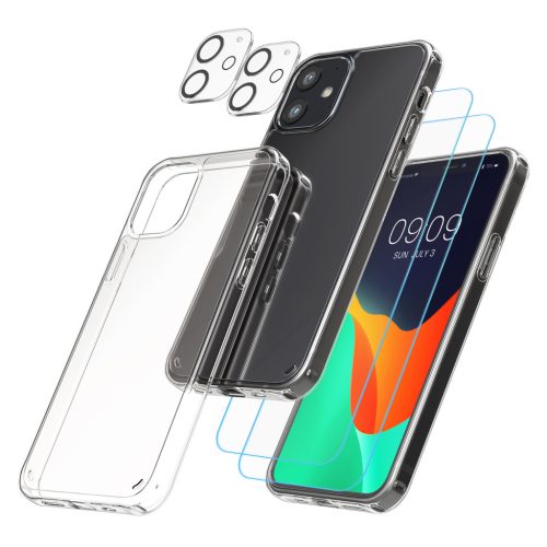 Sada pouzdra a 2 ochranných fólií pro přední stranu/fotoaparát pro Apple iPhone 12, průhledná, plast/tvrzené sklo, 61818.03