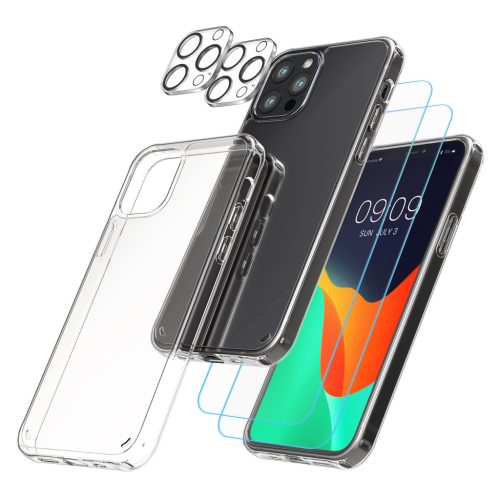 Sada pouzdra a 2 ochranných fólií pro přední stranu/fotoaparát pro Apple iPhone 12 Pro Max, průhledná, plast/tvrzené sklo, 61820.03
