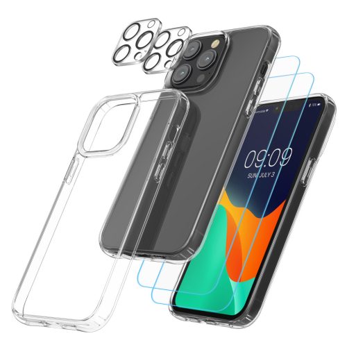 Sada pouzdra a 2 ochranných fólií pro přední stranu/fotoaparát pro Apple iPhone 13 Pro, průhledná, plast/tvrzené sklo, 61822.03
