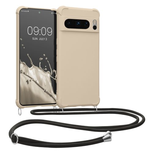 Pouzdro Kwmobile se šňůrkou na krk pro Google Pixel 8 Pro, krémové, silikonové, 61868.16