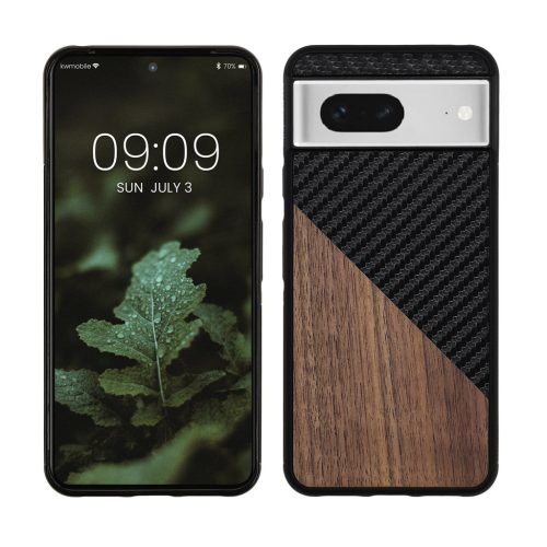 Pouzdro Kwmobile pro Google Pixel 8, hnědé/černé, dřevo/silikon, 61873.01