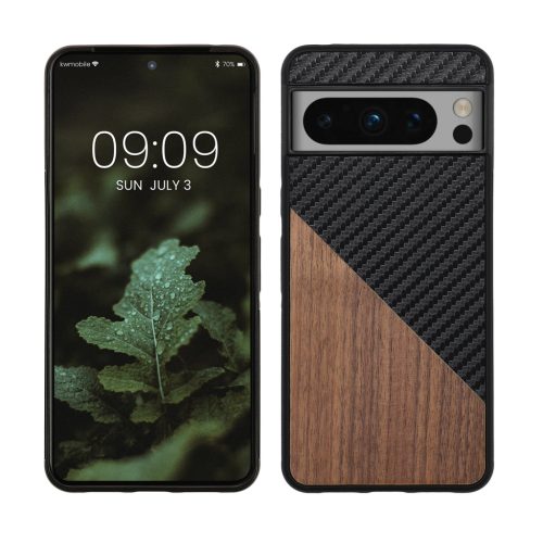 Pouzdro Kwmobile pro Google Pixel 8 Pro, hnědé/černé, dřevo/silikon, 61874.01