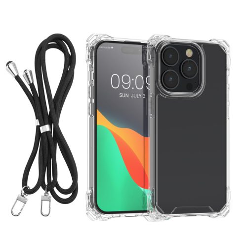 Pouzdro Kwmobile s odnímatelným šňůrkou pro Apple iPhone 15 Pro Max, průhledné/černé, polykarbonátové, 62040.01