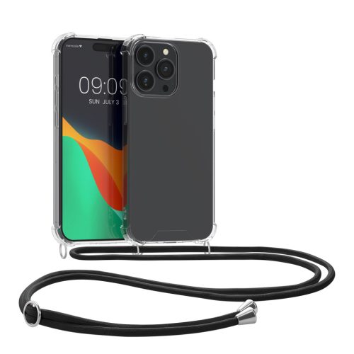 Pouzdro Kwmobile se šňůrkou na krk pro Apple iPhone 15 Pro, průhledné/černé, silikonové, 62035.01