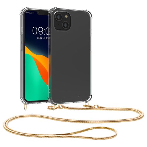 Pouzdro Kwmobile se šňůrkou na krk pro Apple iPhone 15, průhledné/zlaté, silikonové, 62029.21