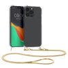 Pouzdro Kwmobile se šňůrkou na krk pro Apple iPhone 15 Pro, průhledné/zlaté, silikonové, 62031.21