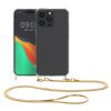 Pouzdro Kwmobile se šňůrkou na krk pro Apple iPhone 15 Pro, průhledné/zlaté, silikonové, 62031.21