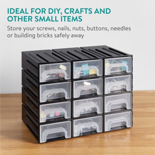 Cutie organizare Navaris cu 12 sertare interconectabile, 5.9x3.4x1.9 cm, montaj perete, gri, plastic