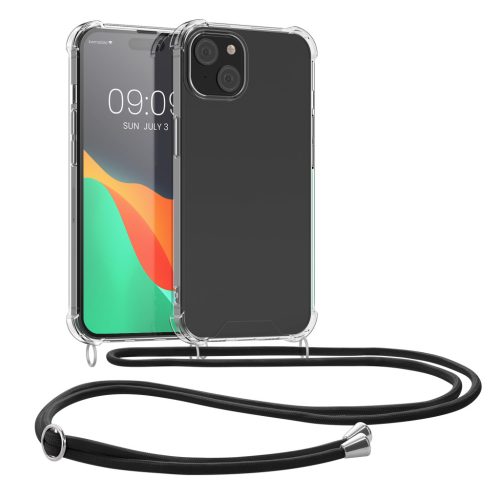 Pouzdro Kwmobile se šňůrkou na krk pro Apple iPhone 15 Plus, průhledné/černé, silikonové, 62034.01