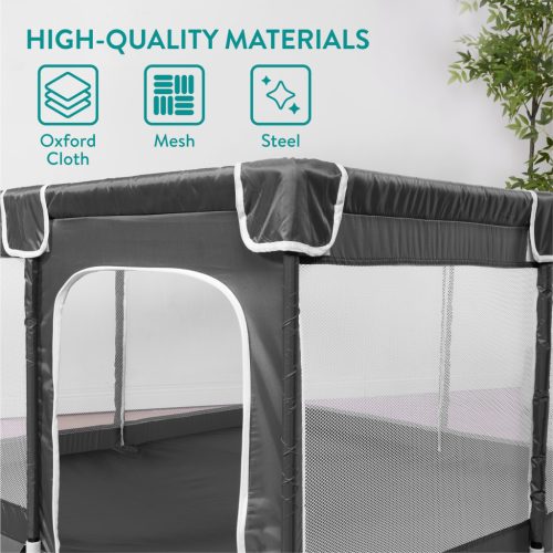 Tarc de joaca copii Navaris, 130x130x50 cm, plasa respirabila, montaj rapid, negru, plastic