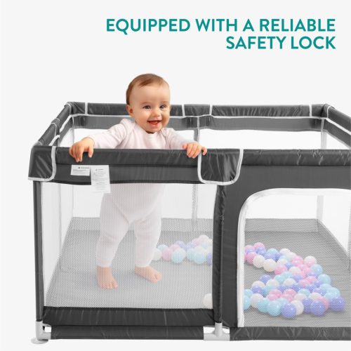 Tarc de joaca copii Navaris, 130x130x50 cm, plasa respirabila, montaj rapid, negru, plastic