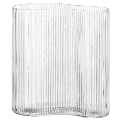 Vaza din sticla Navaris Ribbed, forma ondulata, 18.5x12x20 cm, transparent, sticla