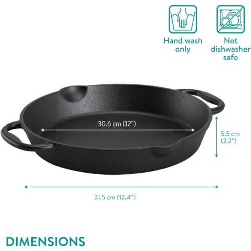 Navaris 30,6 cm litinová pánev pro sporák / pečicí troubu / gril - černá, NAV0000100Q004C