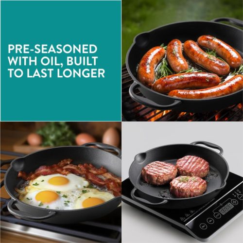 Navaris 30,6 cm litinová pánev pro sporák / pečicí troubu / gril - černá, NAV0000100Q004C