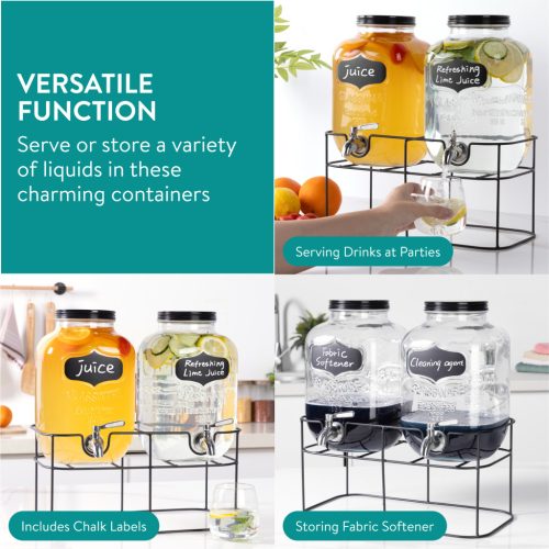 Dozator dublu bauturi Navaris, 5L, suport metalic, 2 compartimente, NAV000017KN003C