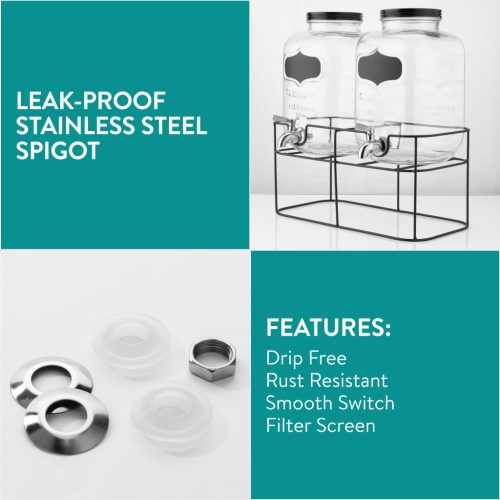 Dozator dublu bauturi Navaris, 5L, suport metalic, 2 compartimente, NAV000017KN003C