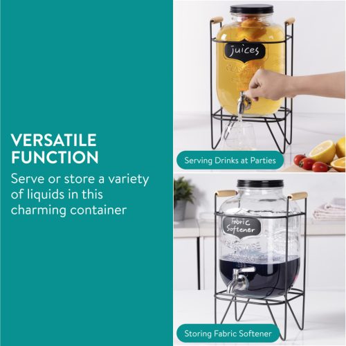 Dozator bauturi Navaris, 5L, robinet inox, cu infuzor fructe si tub de gheata, NAV0000111P003C