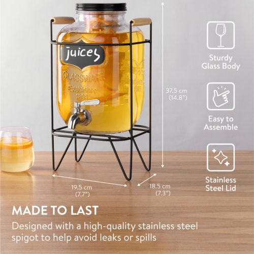 Dozator bauturi Navaris, 5L, robinet inox, cu infuzor fructe si tub de gheata, NAV0000111P003C