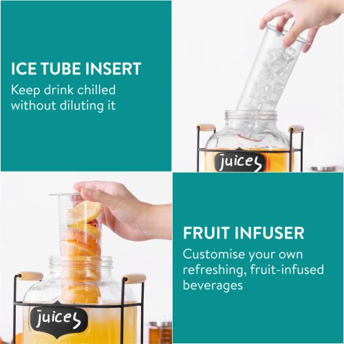 Dozator bauturi Navaris, 5L, robinet inox, cu infuzor fructe si tub de gheata, NAV0000111P003C