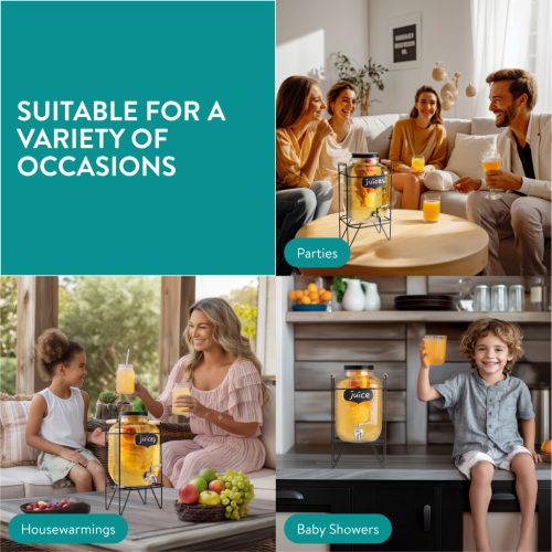 Dozator bauturi Navaris, 5L, robinet inox, cu infuzor fructe si tub de gheata, NAV0000111P003C