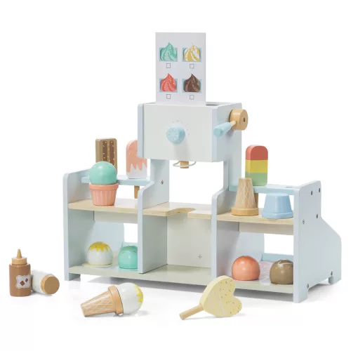 Set joc Magazin de inghetata din lemn Navaris, 8 piese, 41, 8 x 21, 2 x 28 cm, 3 + ani, maro, lemn