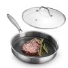 Tigaie mica din inox cu capac din sticla Navaris, 26 cm, pentru prajit si sotat, NAV0000272Y002C