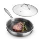 Tigaie mica din inox cu capac din sticla Navaris, 26 cm, pentru prajit si sotat, NAV0000272Y002C