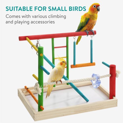 Jucarie din lemn Navaris pentru papagali, 2 niveluri, 35x25x28 cm, NAV0000273S001C