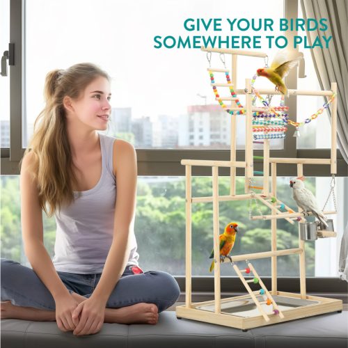 Jucarie din lemn Navaris pentru papagali, 4 niveluri, 48.5x35x97 cm, NAV0000273S002C