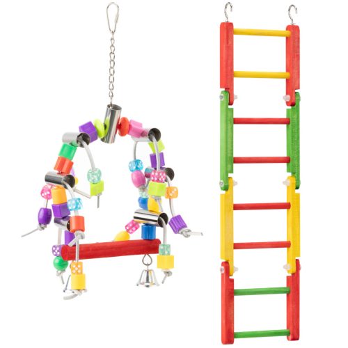 Set jucarii papagali Navaris, 2 piese, leagan si scara, lemn de plop, NAV0000273T001C