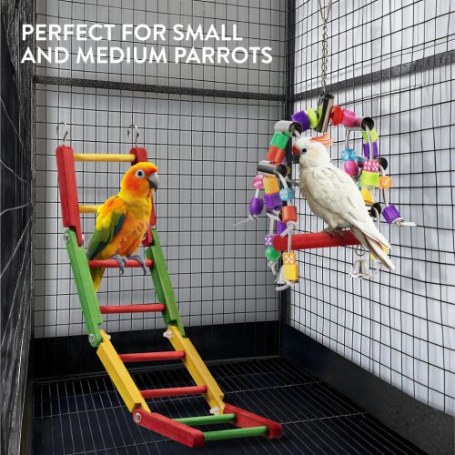 Set jucarii papagali Navaris, 2 piese, leagan si scara, lemn de plop, NAV0000273T001C