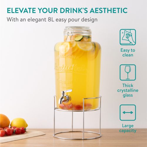 Dozator bauturi Navaris, 8L, cu stand metalic si robinet inox, sticla, NAV0000111Q002C