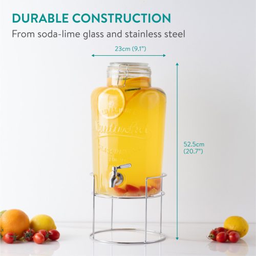 Dozator bauturi Navaris, 8L, cu stand metalic si robinet inox, sticla, NAV0000111Q002C