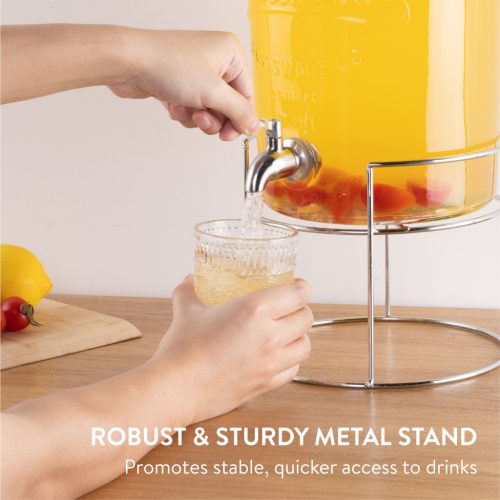 Dozator bauturi Navaris, 8L, cu stand metalic si robinet inox, sticla, NAV0000111Q002C