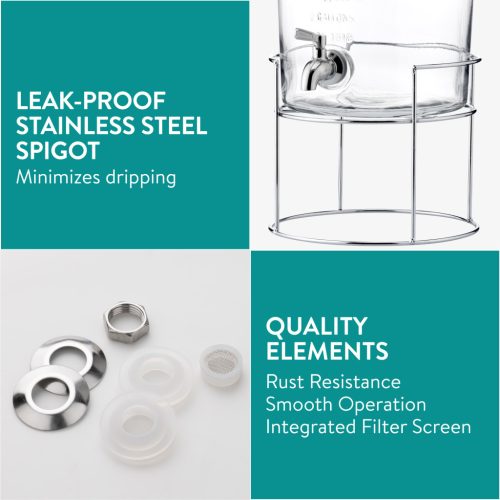 Dozator bauturi Navaris, 8L, cu stand metalic si robinet inox, sticla, NAV0000111Q002C