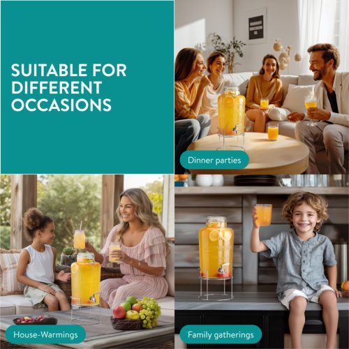 Dozator bauturi Navaris, 8L, cu stand metalic si robinet inox, sticla, NAV0000111Q002C