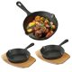 Set 2 tigai mici din fonta Navaris cu baza din lemn, 15.3 cm, pentru gatit, NAV000017YR004C