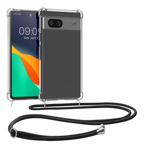 Pouzdro Kwmobile se šňůrkou na krk pro Google Pixel 8a, průhledné/černé, silikonové, KWM000020KZ001C