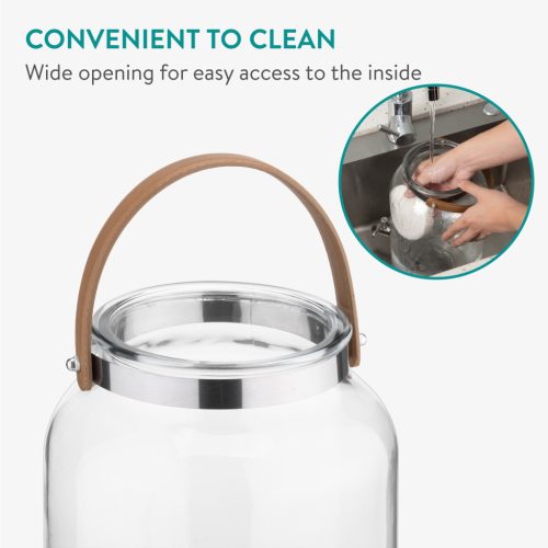 Dozator bauturi Navaris, 5.6L, cu maner piele si suport lemn, robinet inox, NAV000017YH002C