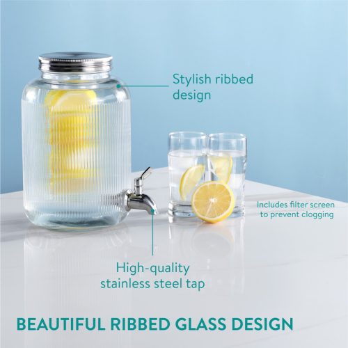 Dozator de bauturi Navaris, 4L, sticla, inox, cu robinet, pentru petreceri, NAV000011FD004C