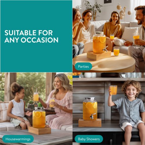 Dozator de bauturi Navaris, 4L, sticla, inox, cu robinet, pentru petreceri, NAV000011FD004C