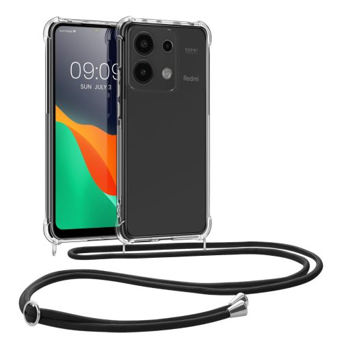 Pouzdro Kwmobile se šňůrkou na krk pro Xiaomi Redmi Note 13, průhledné/černé, silikonové, KWM000020MV001C