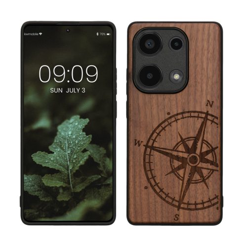 Pouzdro Kwmobile pro Xiaomi Redmi Note 13 Pro, hnědé, dřevo/silikon, KWM000020NA001C