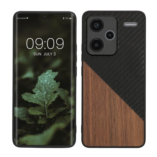 Pouzdro Kwmobile pro Xiaomi Redmi Note 13 Pro Plus 5G, hnědé/černé, dřevo/silikon, KWM000020NI001C