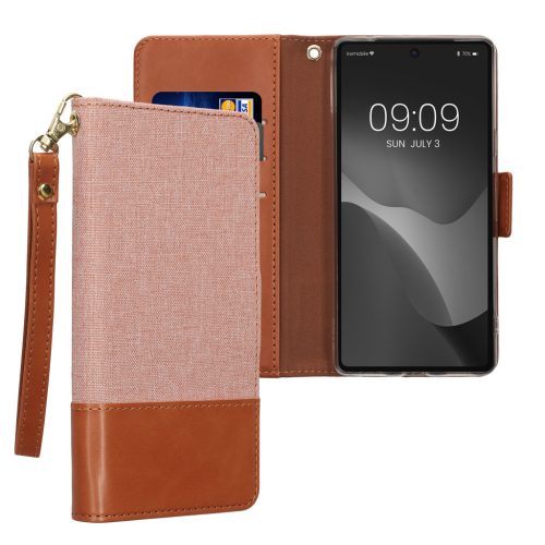 Pouzdro Kwmobile pro Google Pixel 7a, světle růžová/hnědá, textilní/silikonové, KWM000020NO001C