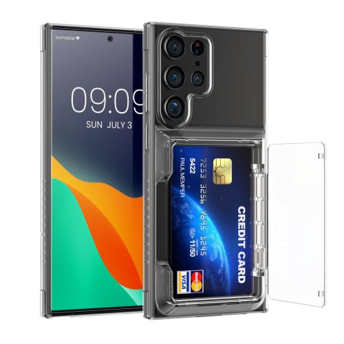 Pouzdro Kwmobile s držákem na karty pro Samsung Galaxy S23 Ultra, průhledné, plastové, KWM000021QO001C