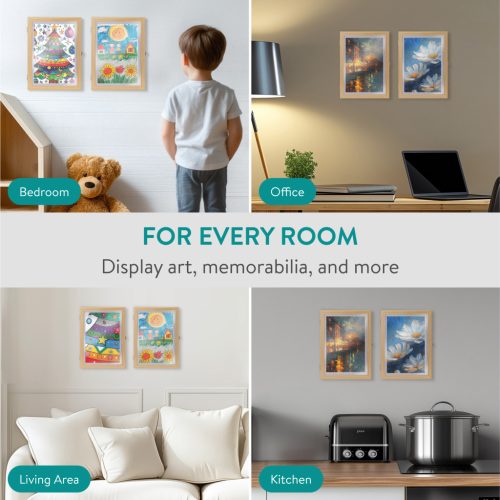 Set 2 rame foto Navaris, deschidere frontala, format A4, schimbare rapida, lemn de pin, maro, lemn